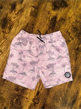 Volcom Pink Palm-Print Athletic Swim Short